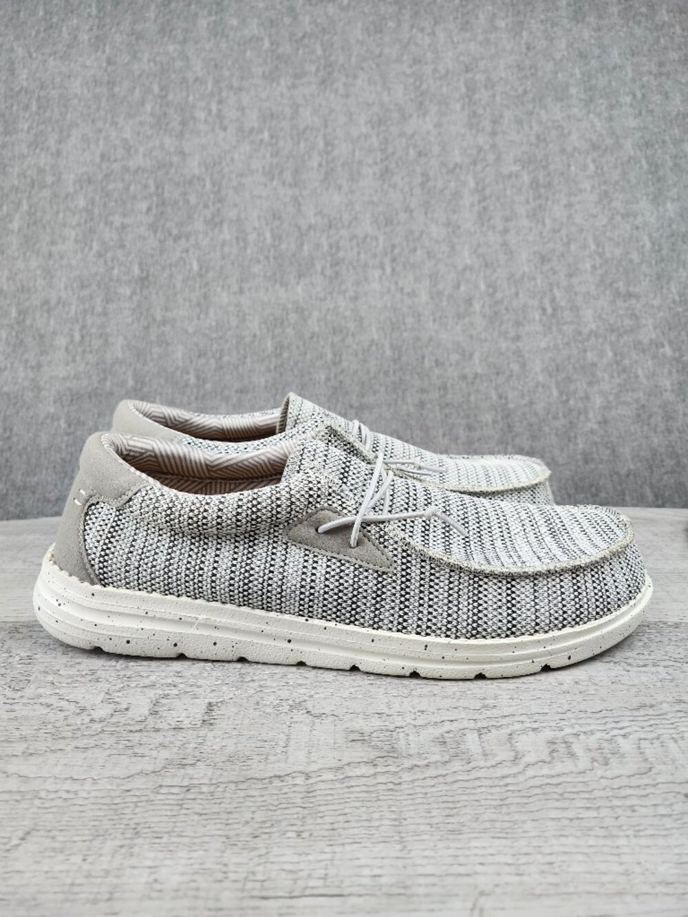 Bruno Marc Men Size 12 (EU46) Casual Slip-on Loafers Stretch Shoes Grey White